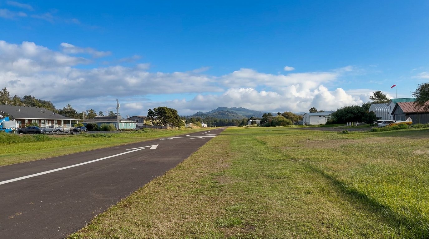 Back at the runway — the walk from the beach leads toward home.